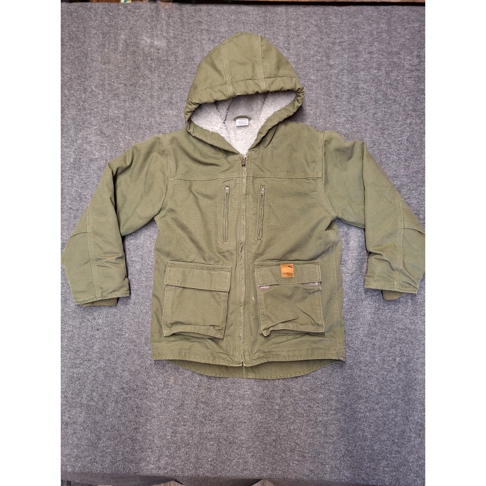 Carhartt Jacket Green Sherpa Lined Coat Duck Canvas Work Chore Medium 10/12 Teen